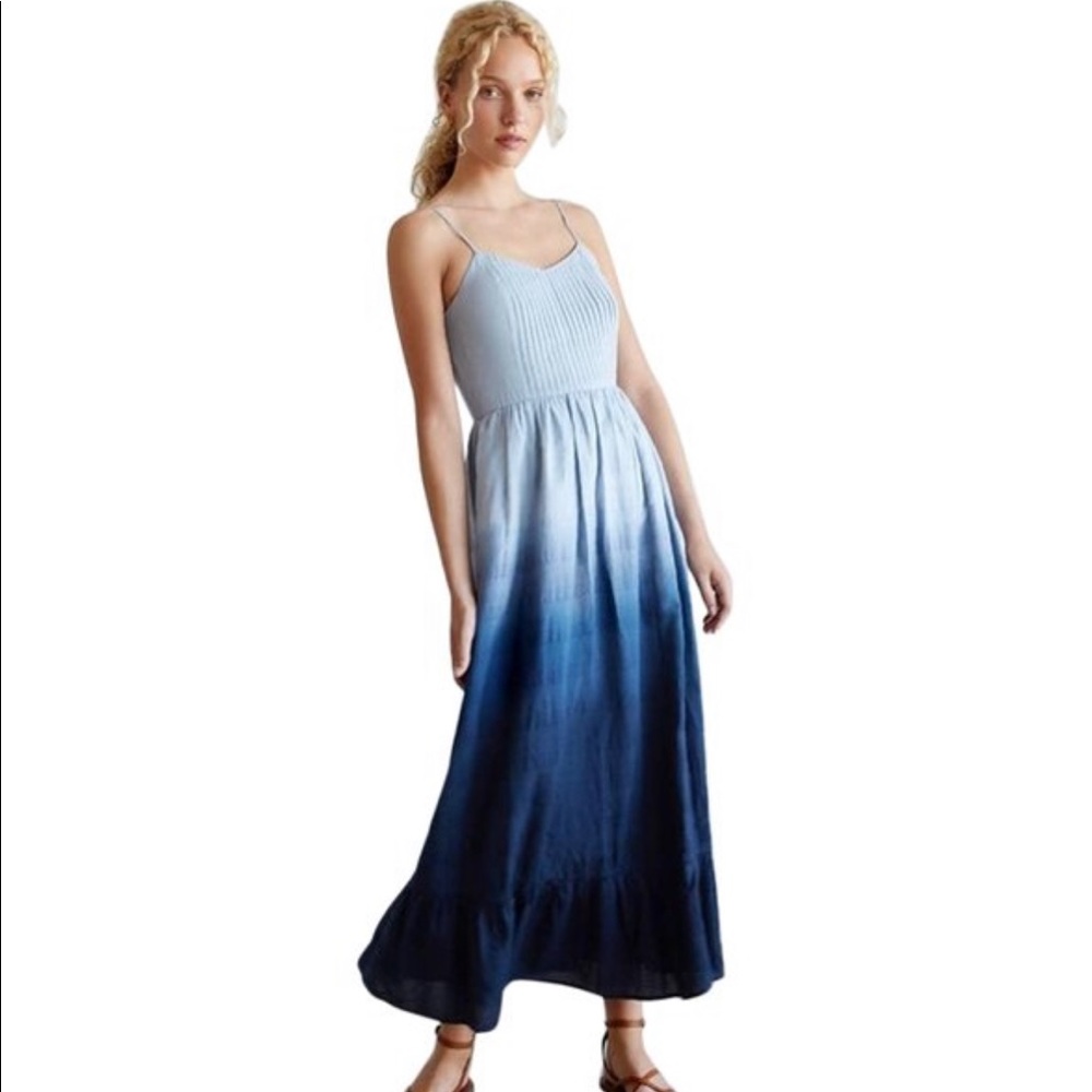 Madewell ombré gradient maxi dress with pin tuck bodice, size 10